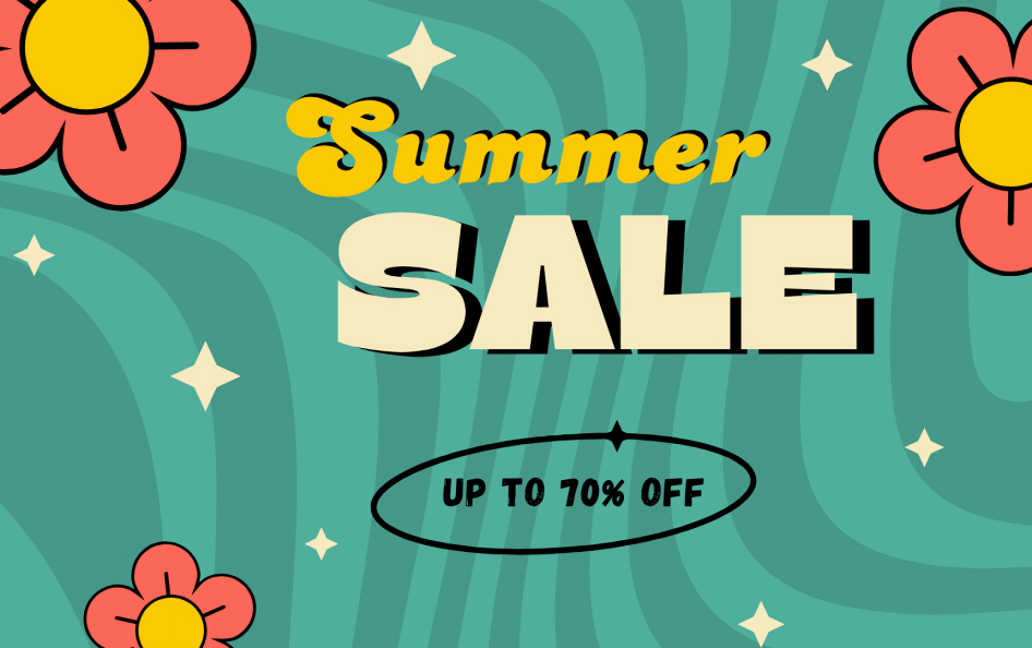 green red yellow retro illustrated flower summer sale flyer enhaned